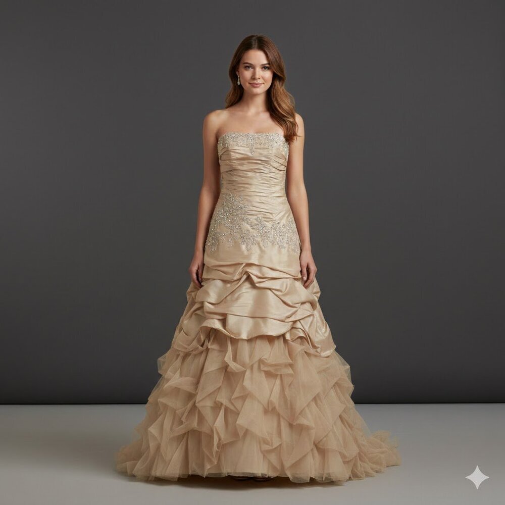 Miss Paris Elegant Strapless Champagne Taffeta Wedding Gown